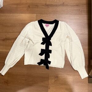 Miami White and Black Cardigan with Bow Details